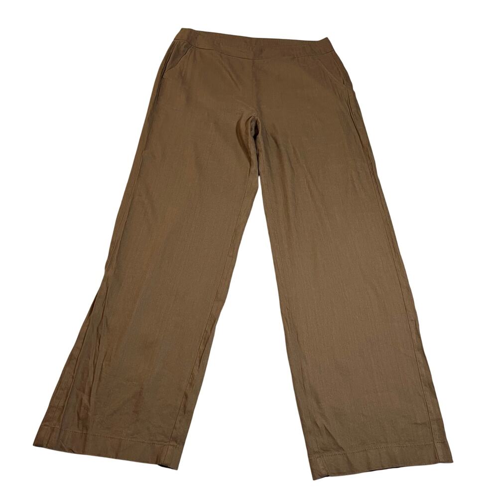 Chico's High Rise Linen Blend Wide Leg Pants Size 12 TALL Pull On Minimalist